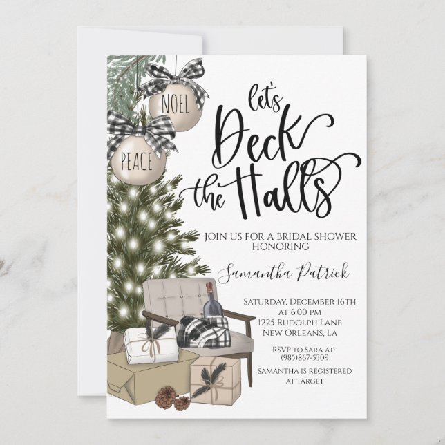 Deck the Halls Navidades Bridal Shower Invitación (Anverso)