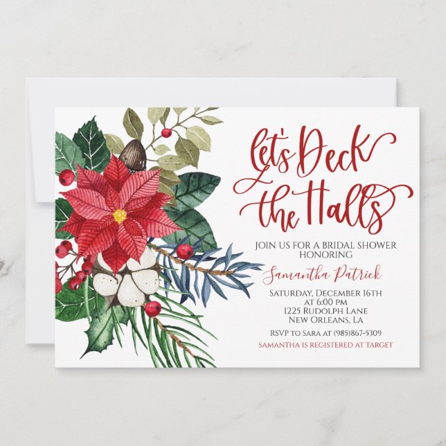 Deck the Halls Navidades Bridal Shower Invitación (Anverso)