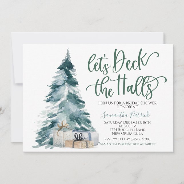 Deck the Halls Navidades Bridal Shower Invitación (Anverso)