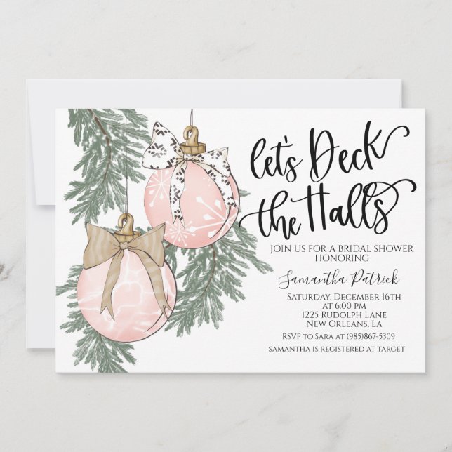Deck the Halls Navidades Bridal Shower Invitación (Anverso)