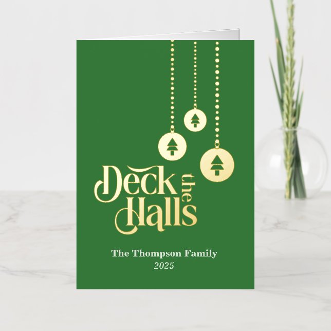"Deck the Halls" Tarjeta de vacaciones de Relieve  (Anverso)
