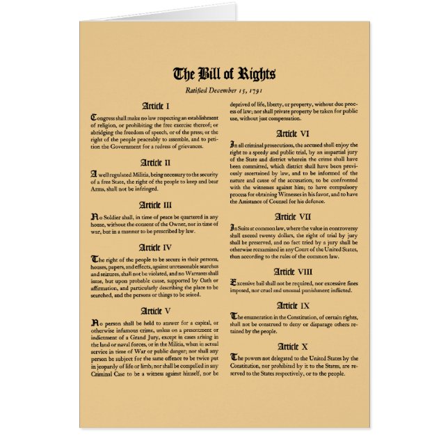Declaración de Derechos de Estados Unidos (Frente)
