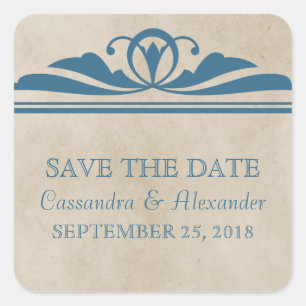 Deco Blue Elegant Save the Date Pegatinas