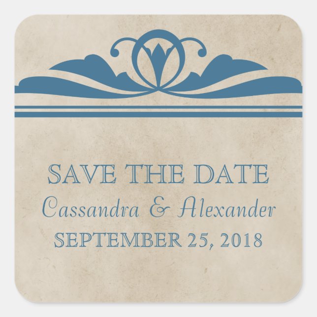 Deco Blue Elegant Save the Date Pegatinas (Anverso)