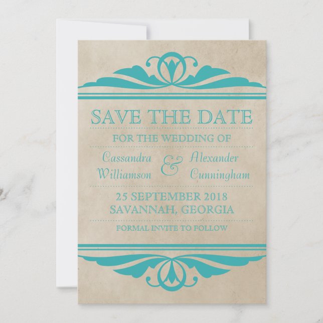 Deco elegante verde azulado Guardar la invitación  (Anverso)