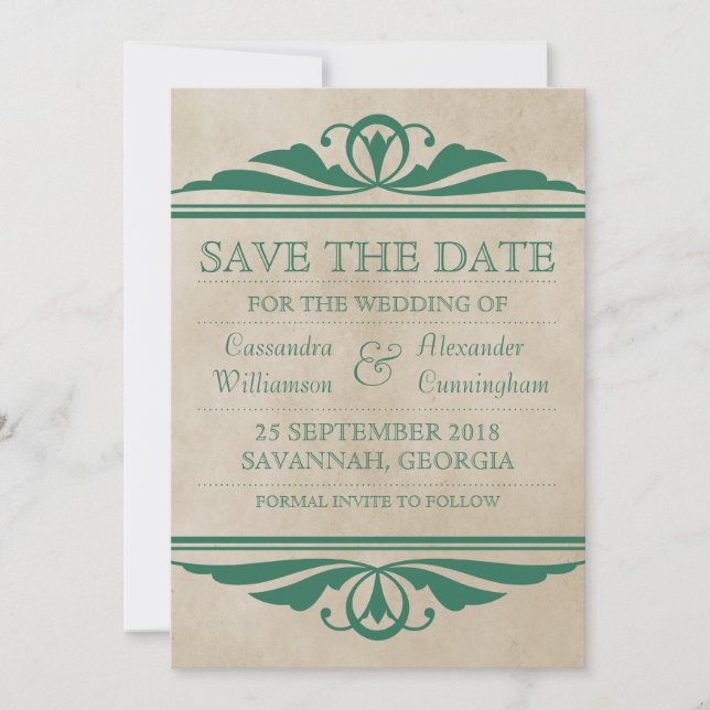 Deco elegante verde Guardar la invitación de fecha (Anverso)