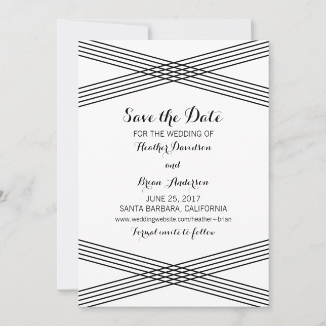 Deco moderno blanco negro salva la invitación a la (Anverso)