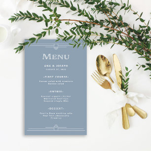 Deco moderno   Elegante menú Boda azul turbio