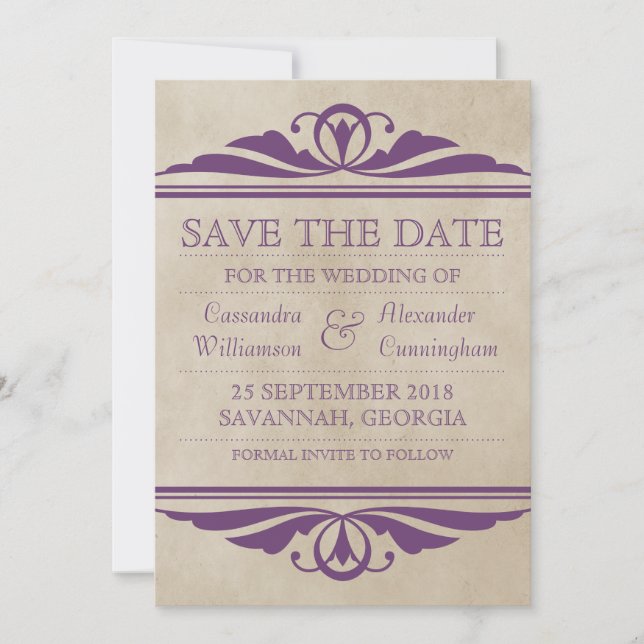 Deco Purple Elegant Guardar la invitación de fecha (Anverso)