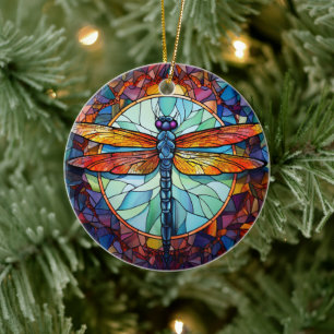 Decoración de árbol de cerámica de vidrio manchado
