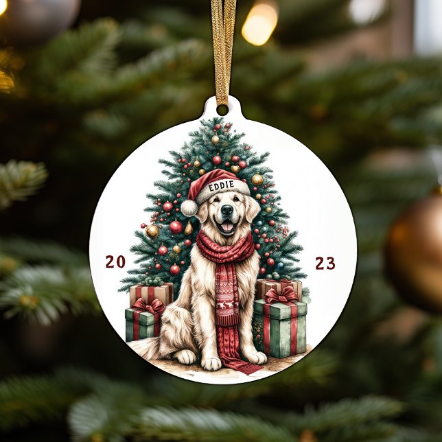 Decoración de árbol de navidad de Ilustracion Gold (Beautiful Customizable Christmas Ornament with Golden Retriever in Vibrant Watercolor Design Cute )