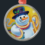 Decoración de árbol de Navidad redondo Snowman & t<br><div class="desc">Decoración de árbol de navidad de oro redondo premium Snowman y latón. oro. Este jovial muñeco de nieve está a punto de decorar su árbol con coloridos mejillones. Vea los otros personajes de esta misma serie,  Santa y Polar Bear y Rudolph.</div>