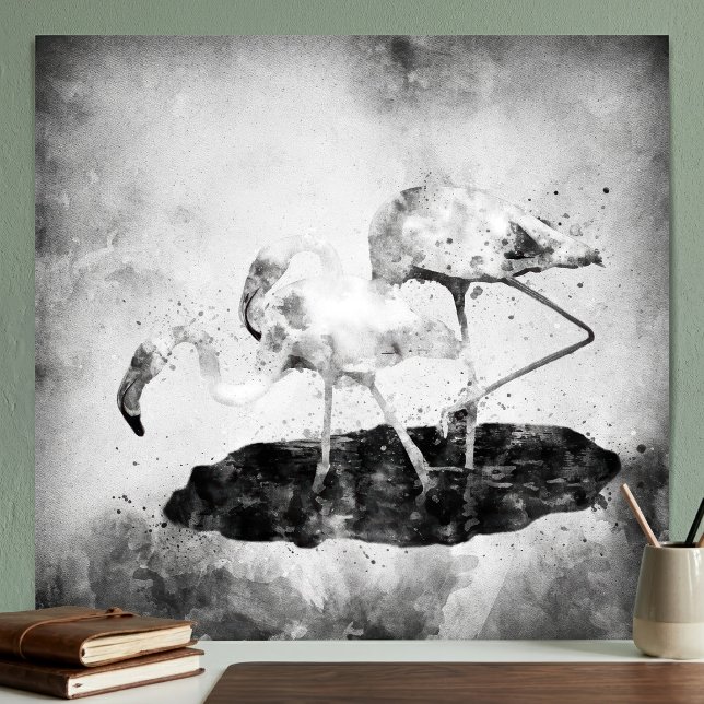 Decoración de Arte de Pared de Acuarela de Flamenc (Black and White Flamingo Watercolor Wall Art Decor. Poster)