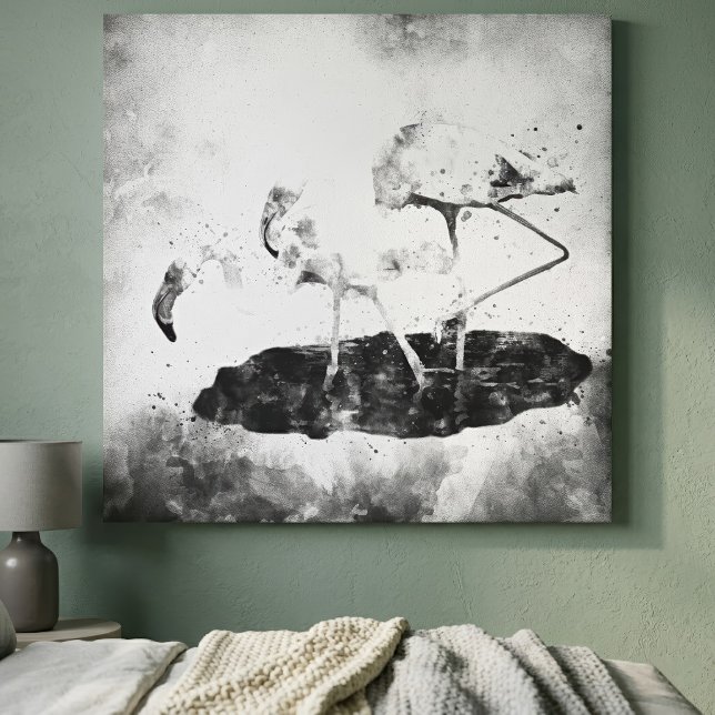 Decoración de Arte de Pared de Acuarela de Flamenc (Black and White Flamingo Watercolor Wall Art Decor. Canvas Print)