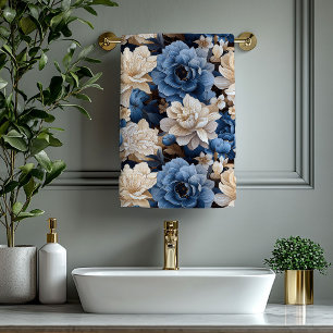 Decoración de baño elegante floral marfil azul opu