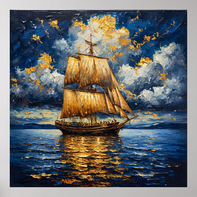 ⛵ Decoración de barco de vela dramático para pared (Frente)