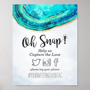Decoración de boda con hashtag Snap Teal & Geoda d