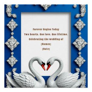 Decoración de boda de corazón de cisne azul real d