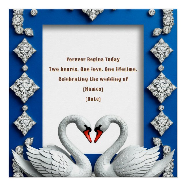 Decoración de boda de corazón de cisne azul real d (Anverso)