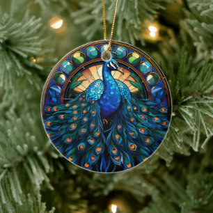 Decoración de cerámica de pavo real de vidrio manc