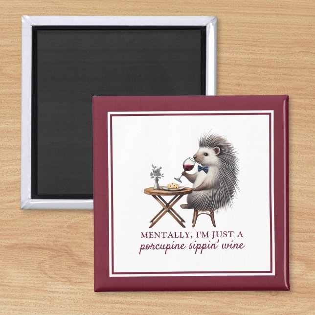 Decoración De Cocina Quirky Gracioso Imán De Vino  (Add some humor to your kitchen with this funny porcupine wine magnet. Perfect for wine lovers!)