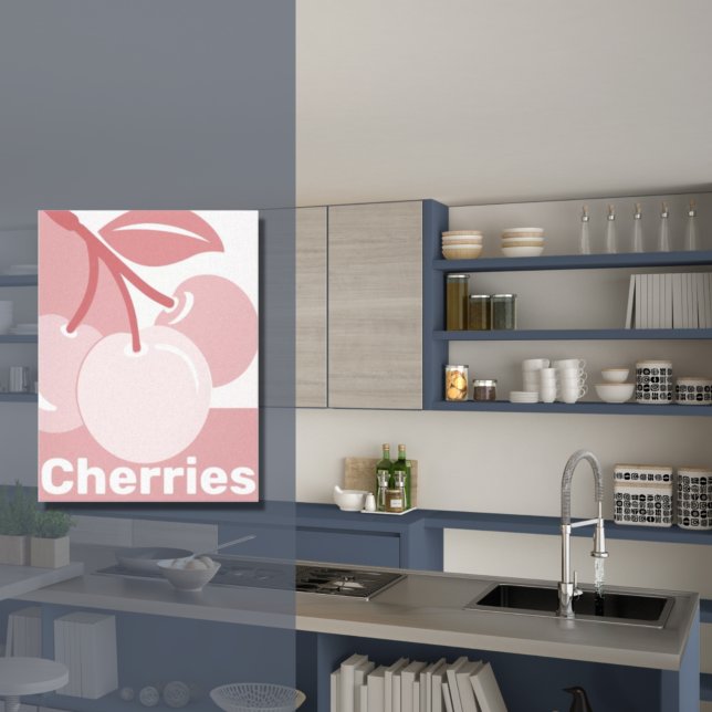 Decoración de cocina rosa y blanca con arándanos p (Pastel Cherries Pink & White Kitchen Art Canvas)