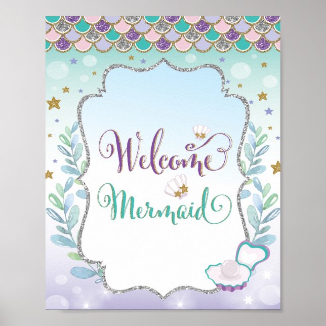 Decoración de cumpleaños de sirena Bienvenida Baby (Frente)