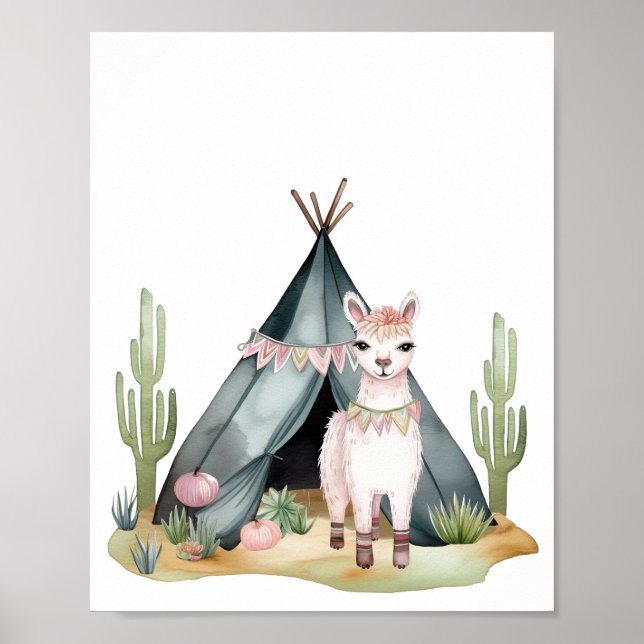 Decoración de guardería Llama acuarela (Frente)