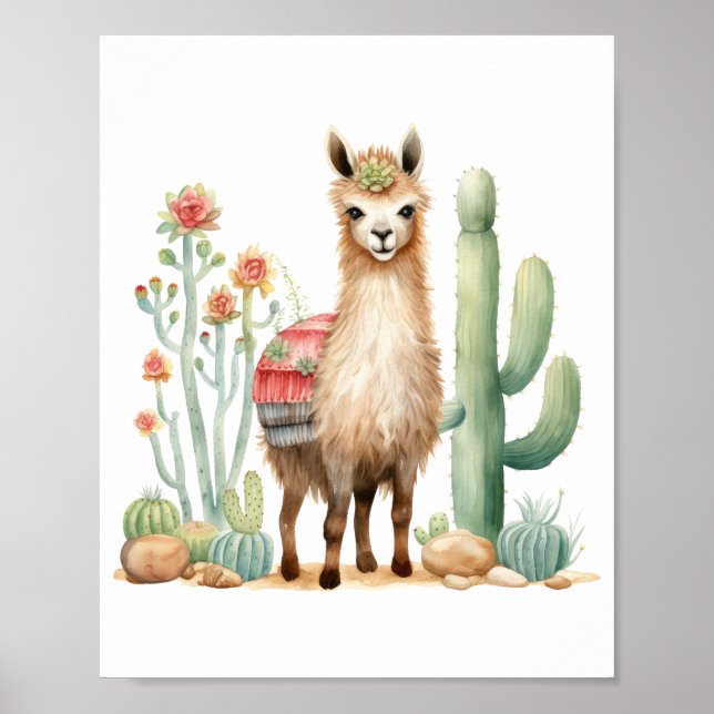 Decoración de guardería Llama acuarela (Frente)