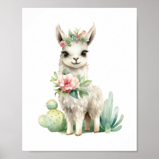 Decoración de guardería Llama acuarela (Frente)