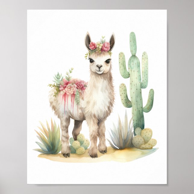Decoración de guardería Llama acuarela (Frente)