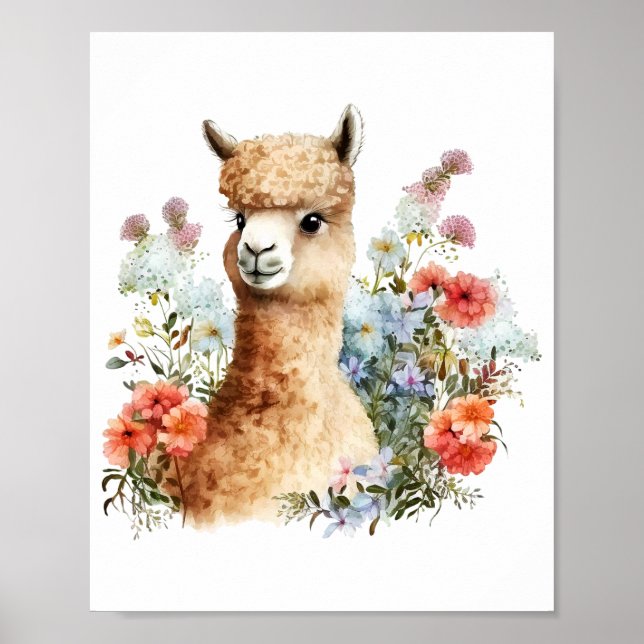 Decoración de guardería Llama acuarela Chica de ar (Frente)