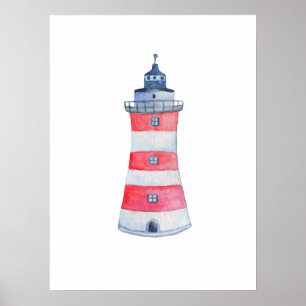 Decoración de guardería náutica de acuarela faro o