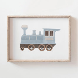 Decoración de habitación infantil con tren azul