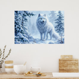 Decoración de hielo de lobo blanco y nevado