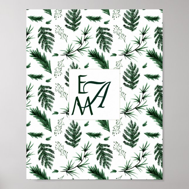 Decoración de hojas verdes forestales 3 monogramos (Frente)