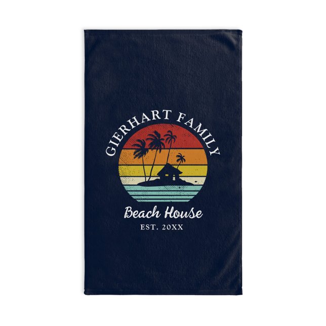 Decoración De La Casa De Playa Familiar Con Coinci (Family Nautical Palm Trees Retro Beach House Hand Towel)