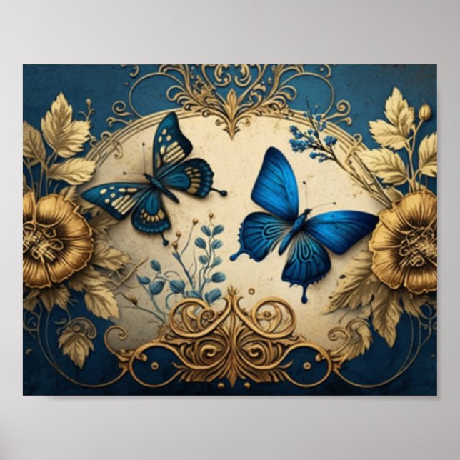 Decoración de la mariposa dorada y azul (Frente)