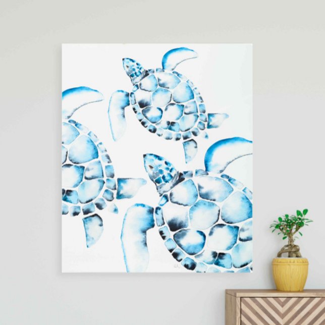 Decoración de la playa azul Tortuga marina arte mu (sea turtle metal wall art beach decor watercolor art by Victoria Grigaliunas of Do Tell A Belle )