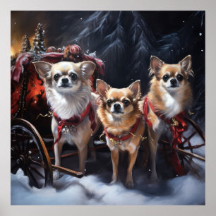 Decoración de los Navidades Chihuahua Snowy Sleigh