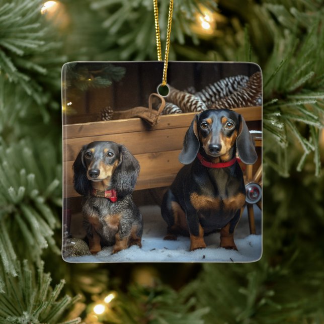 Decoración de los Navidades de Dachshund Snowy Sle (Árbol)