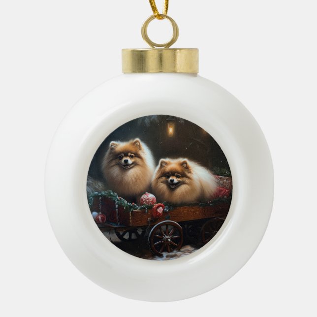 Decoración de los Navidades Pomerania Snowy Sleigh (Anverso)