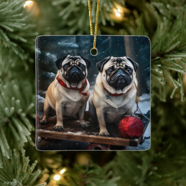 Decoración de los Navidades Pug Snowy Sleigh (Árbol)
