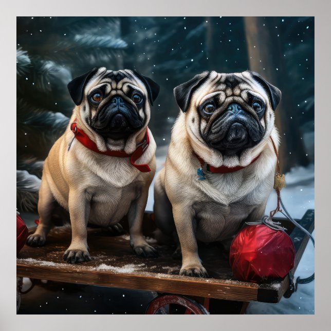 Decoración de los Navidades Pug Snowy Sleigh (Frente)