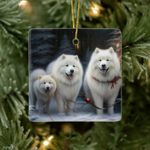 Decoración de los Navidades Samoyed Snowy Sleigh