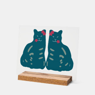 Decoración de mesa acrílica de gatos gemelos