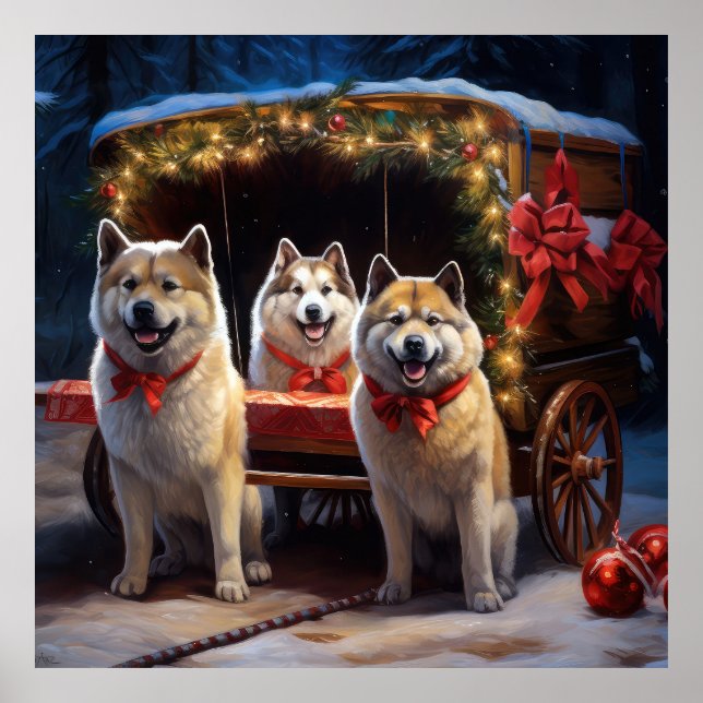 Decoración de Navidad Akita Snowy Sleigh Ride (Frente)