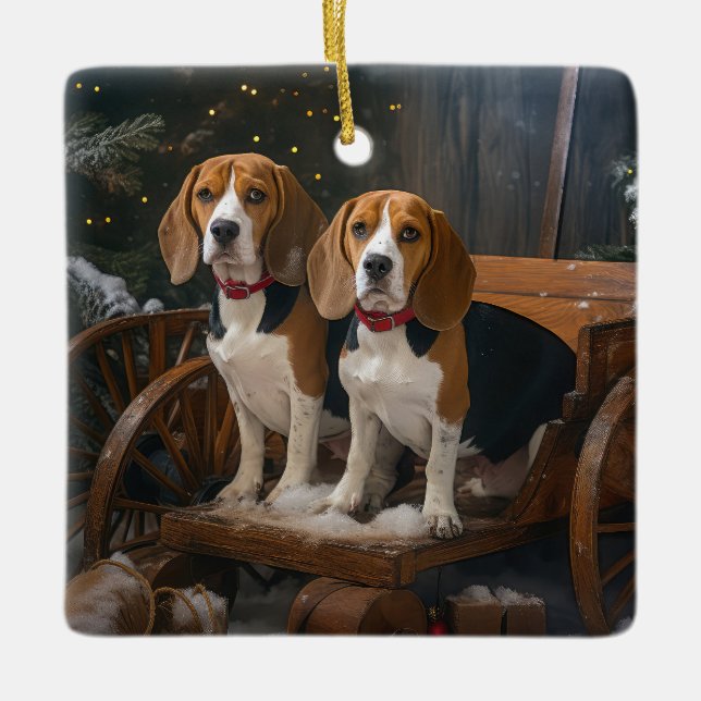Decoración de Navidad de Trineo Nevado de Beagle (Anverso)
