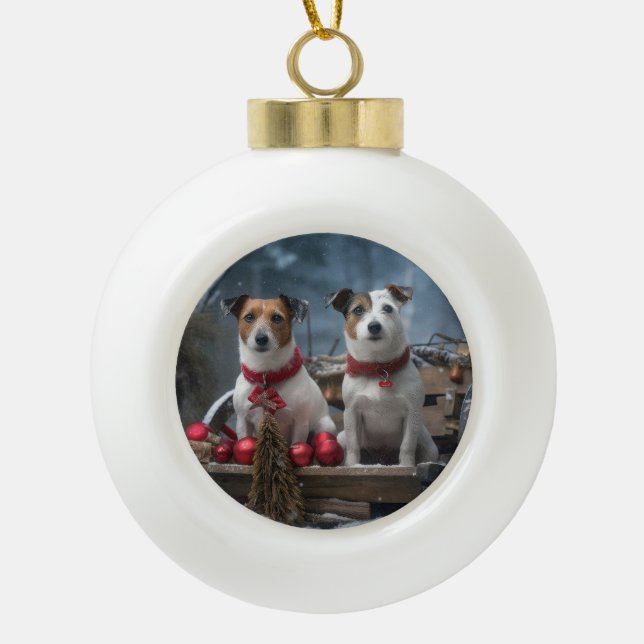 Decoración de Navidad de Trineo Nevado Jack Russel (Anverso)