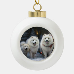 Decoración de Navidad de Trineo Nevado Samoyedo